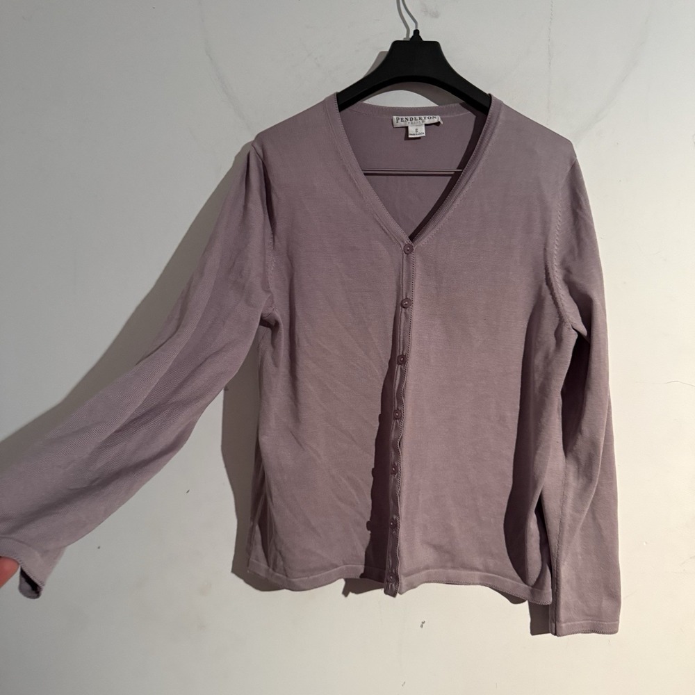 Pendleton Silk Blend Cardigan Sweater V-Neck Button Front Purple Small Petite